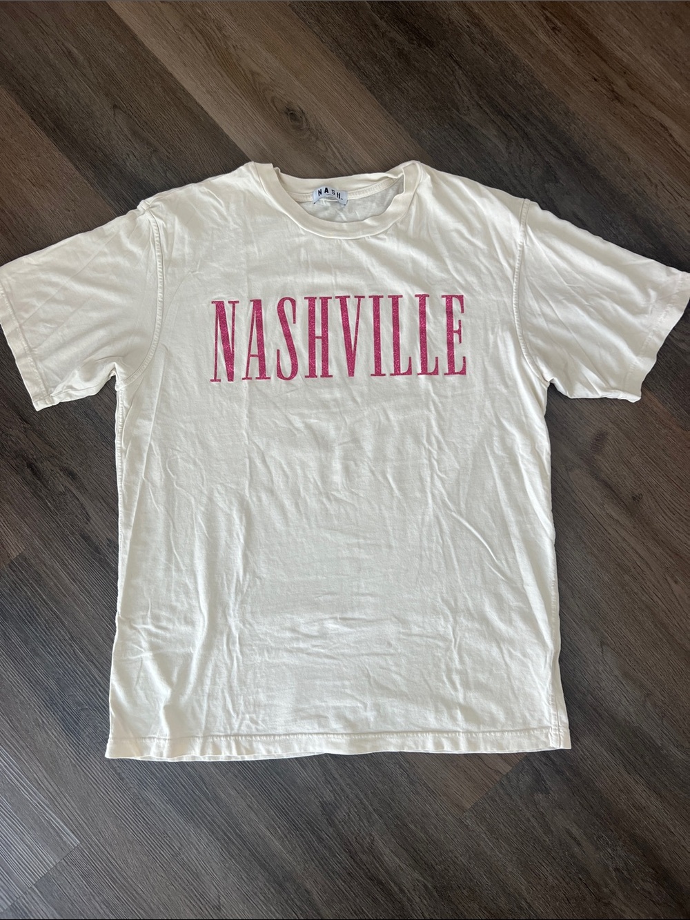 Nash NASHVILLE White Graphic Tee with Pink Glitter Text